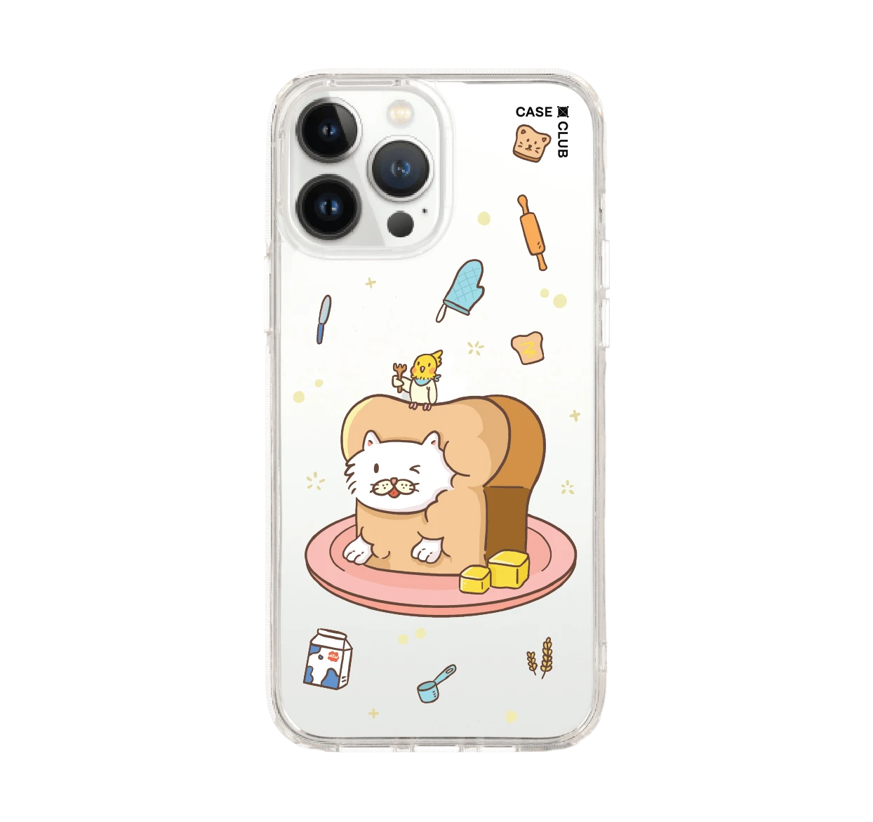 iphone 12/ 13 pro max clear case bread persian cat